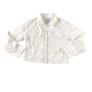 NWT Athleta Womens Medium White Double Time Denim Jacket, Semi Fitted, Classic